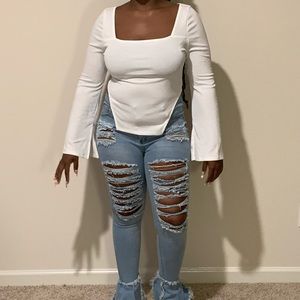 Square neck flare sleeve shirt